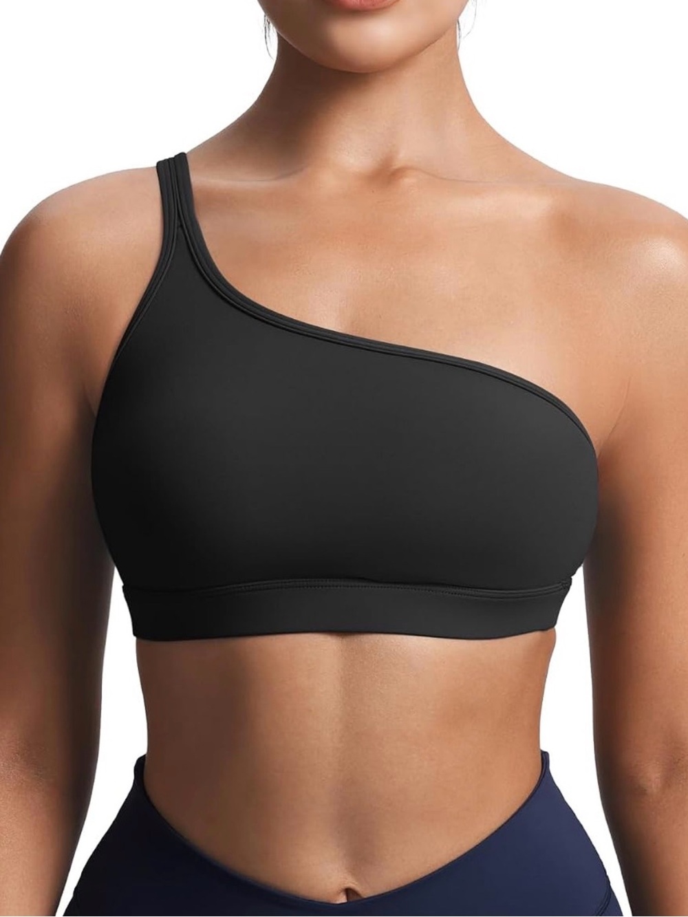 Aoxjox Black Asymmetrical One-Shoulder Sports Bra XS